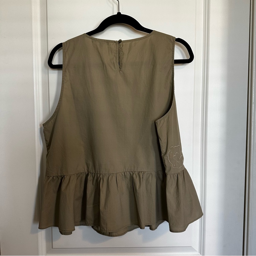 Madewell Olive Green Peplum Tank with Embroidered Details - Picture 4 of 5